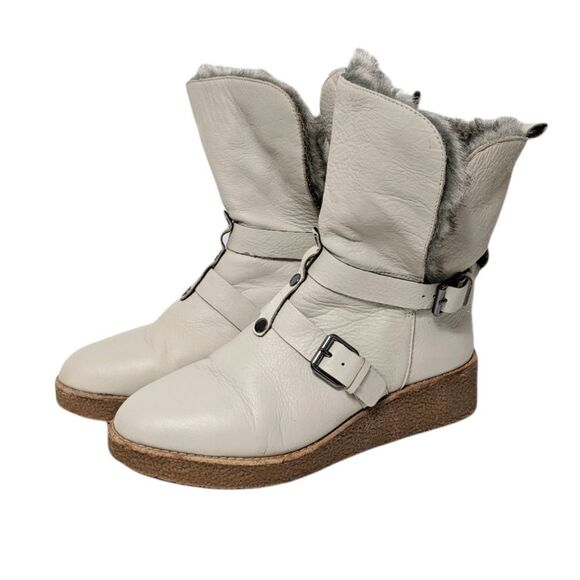 REBECCA MINKOFF Perry Leather Fur Lined Foldover Buckle Boots 8.5 - Picture 4 of 11